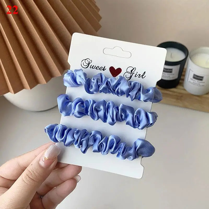 3Pcs/Set Smooth Silky Hair Scrunchies Women Ponytail Holders Rubber Bands Hair Ties Silk Satin Solid Color Small Intestine Ring