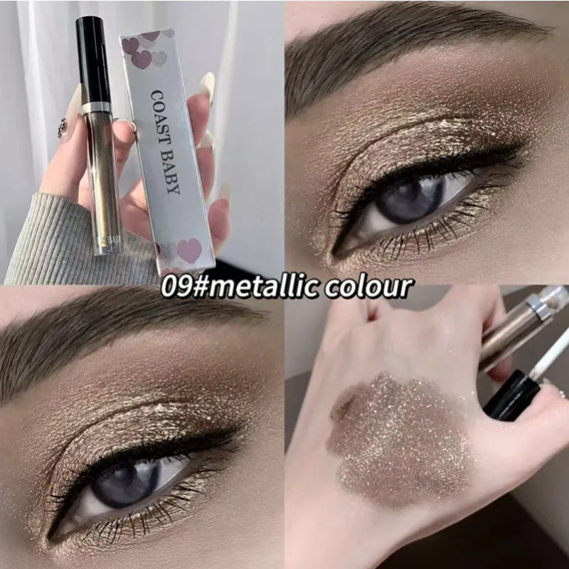 12 Color Pearlescent Liquid Eyeshadow Makeup Natural Smokey Silver Shimmer Diamond Glitter Shadows Waterproof Lasting Eye Makeup