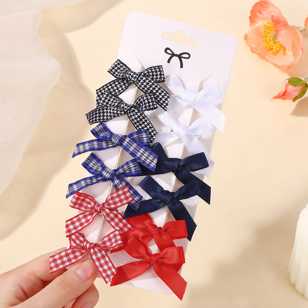 RAINBOW BOWS 10Pcs Kids Sweet Solid Color Mini Bows Hair Clip Baby Girls Ballet Style Ribbon Braided Hair Accessories Wholesale