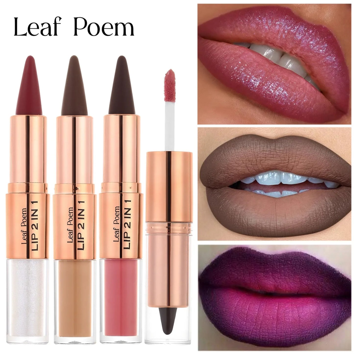 2IN1 Tapered Tip Lip Liner & Lipstick Gradient & Velvet Matte Finish Pearly Waterproof Non Stick Cup Liquid Lip Color Makeup Set