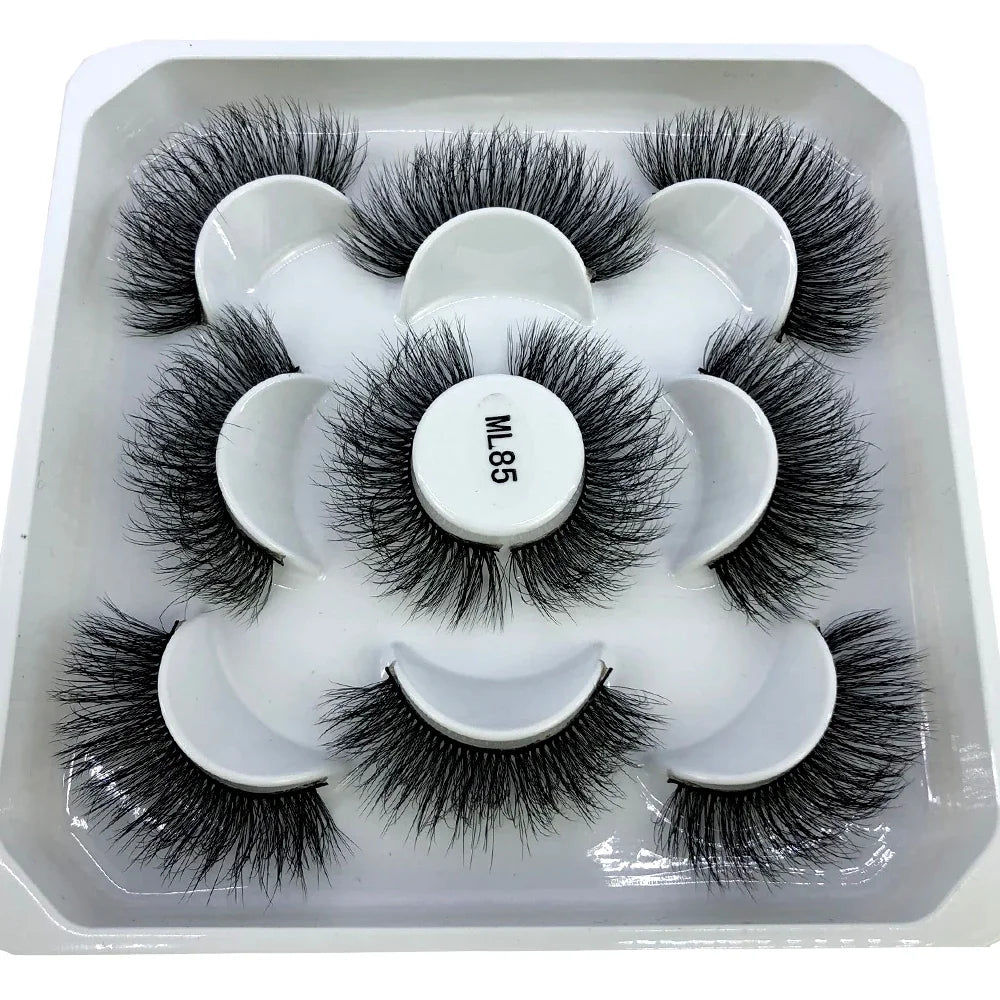 AMSDCN 5 Pairs 3d Mink Dramatic Volume Lashes Bulk Faux Thick Long Wispy Natural Mink Lashes Pack Short Wholesales Natural False