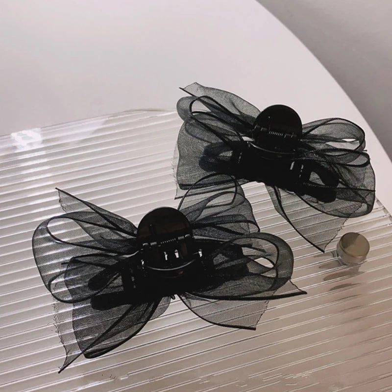 2Pcs Black Bow Small Hair Claw Women Girl Hair Grab Clip Side Clip Forehead Bangs Hair Styling Clip Sweet Headdress
