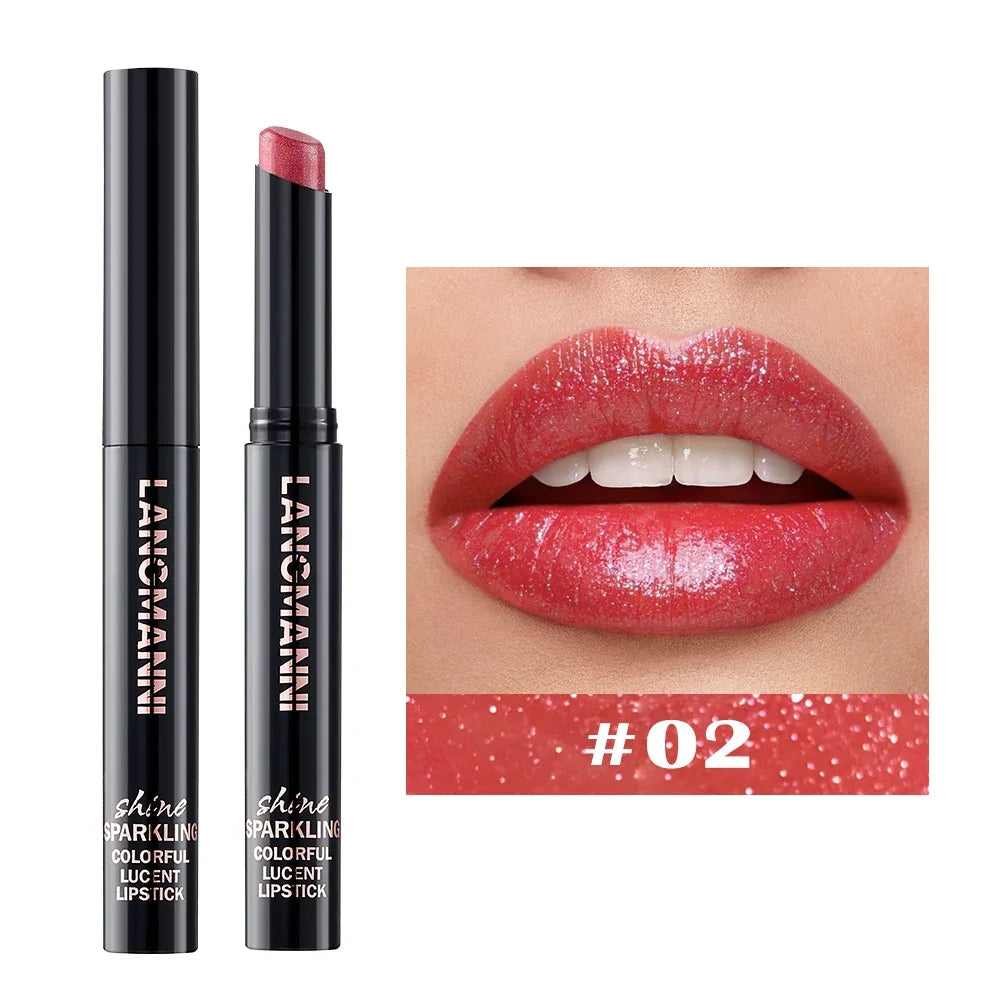 10Color Diamond Glitter Velvet Lipstick Long Lasting Moisturizing Shiny Pearlescent Sexy Red Lipgloss Lip Sticks Makeup Cosmetic