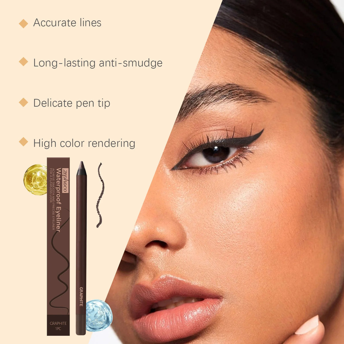 Waterproof Eyeliner Pen Colorfast Long Lasting Anti Smudge Quick Drying Sweat Resistant Smooth Portable Eye Liner Pen Eye Makeup