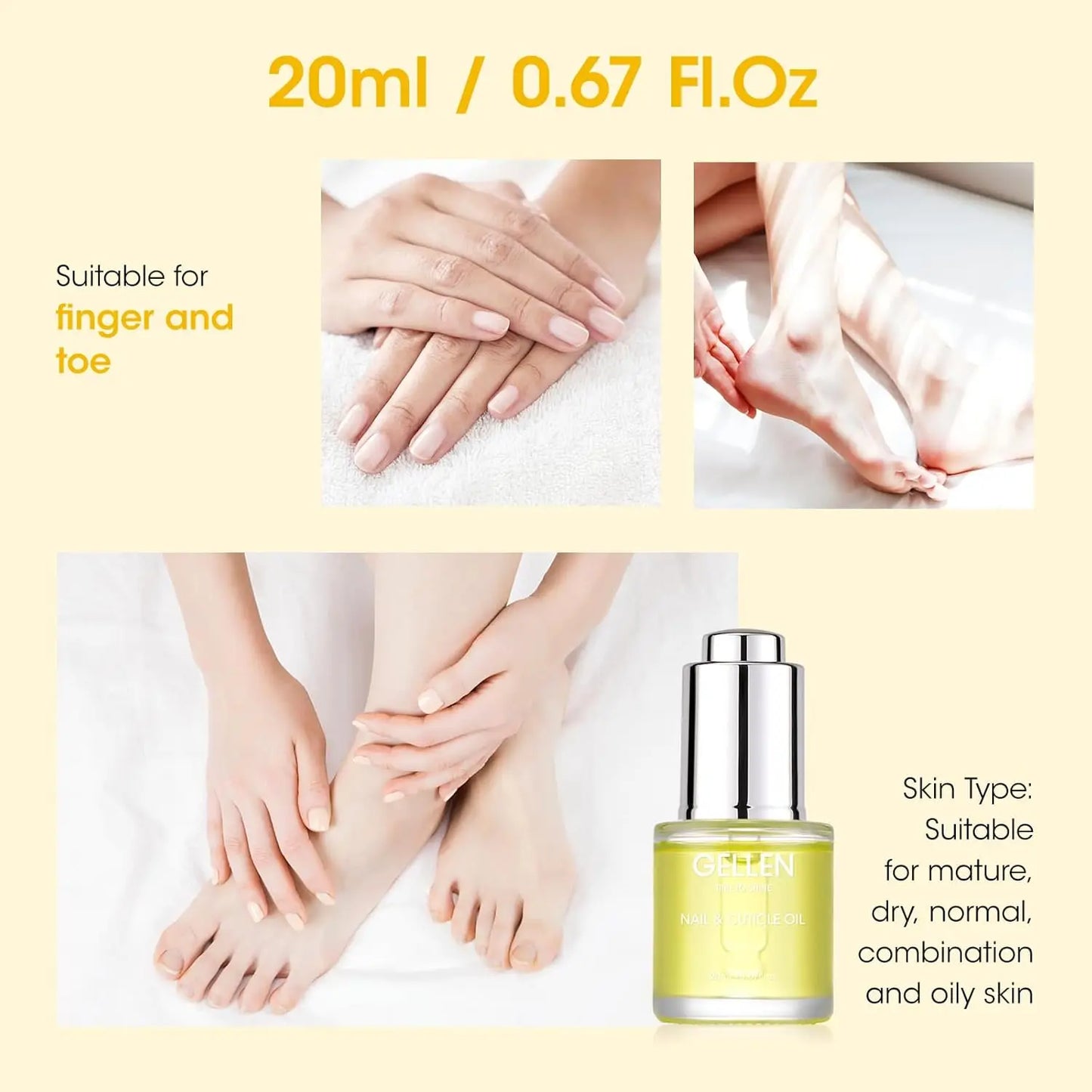 GELLEN 20ml Nails Cuticle Oil Organic Natural Keratin Vitamin E Nail Polish for Hydrating Nourishing Strengthening Supplies