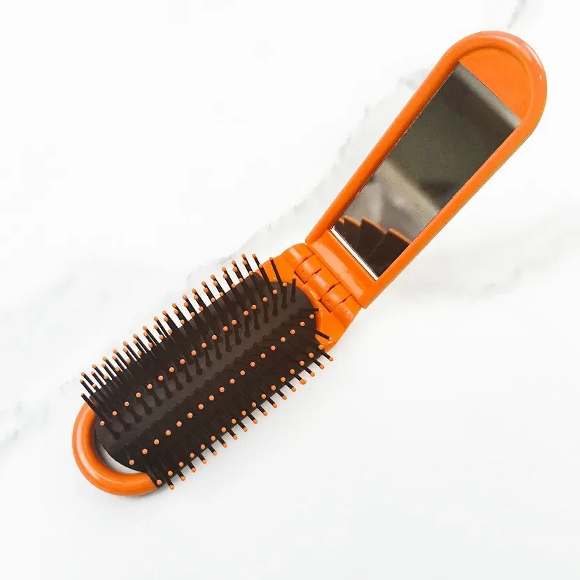 Portable Travel Folding Hair Brush With Mirror Compact Pocket Size Comb ABS Heat-Resistant Folding Comb Portable Dual-Use