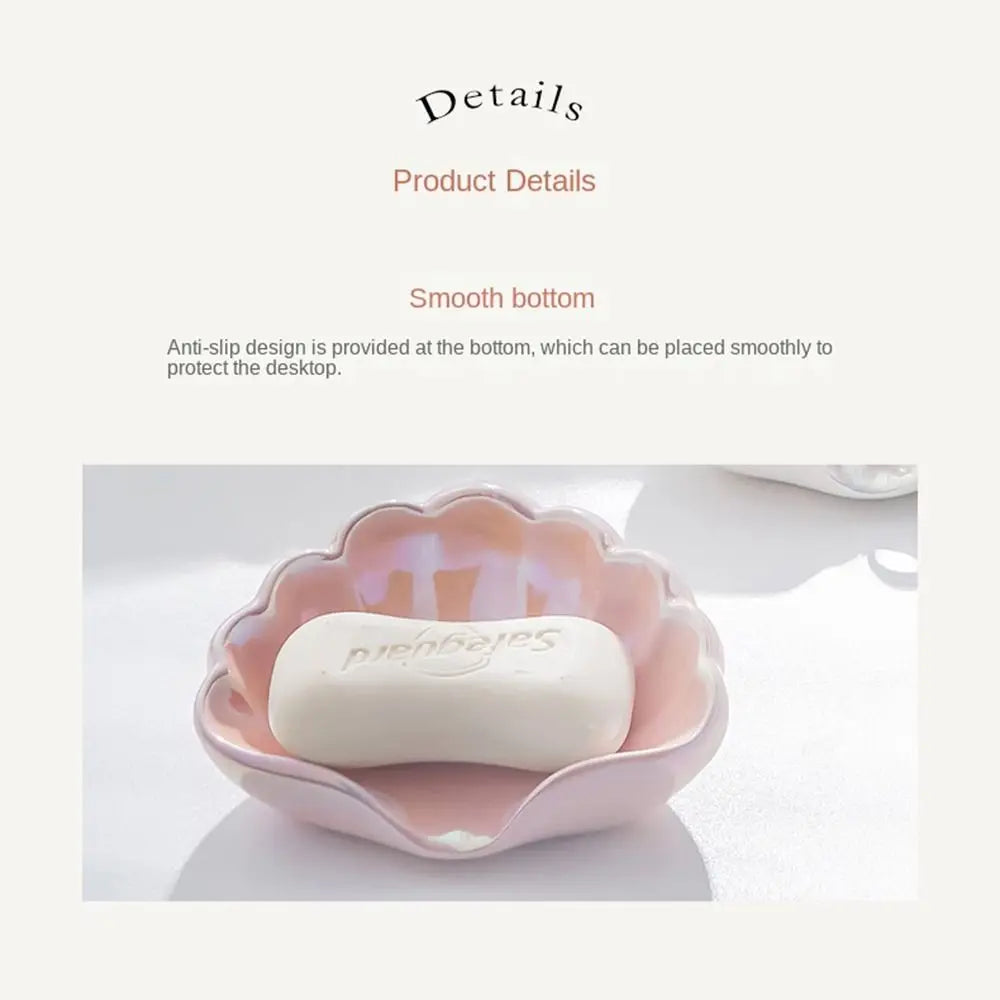 Cute Ceramic Shell Storage Box Self Draining Multi-Purpose Swan Soap Case Sea Shell Shape Waterproof Soap Dish Household