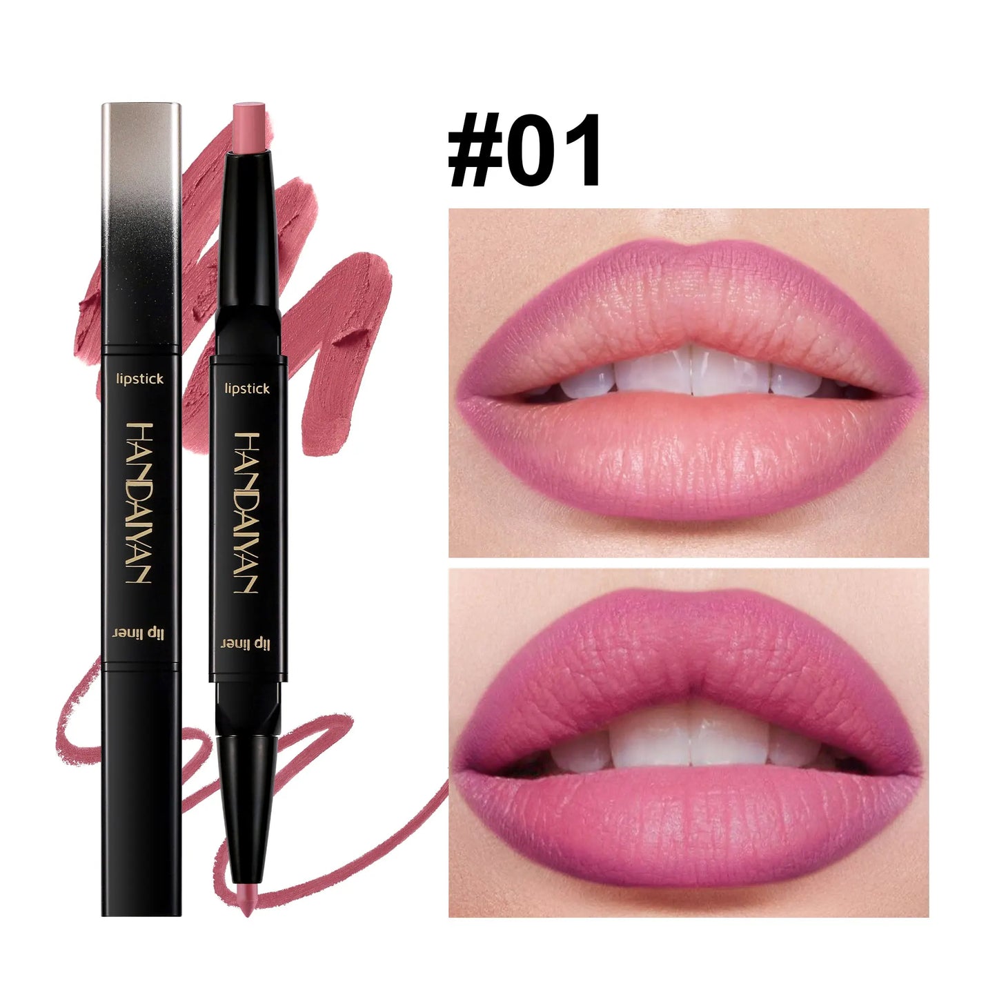 HANDAIYAN 2 in 1 Double-end Matte Lipstick Pencil Lipliner Waterproof Long Lasting Matte Lip Liner Pen 6 Colors Lipsticks Makeup