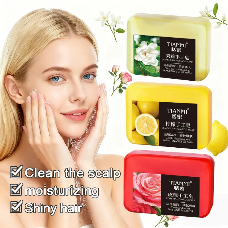 6PCS fruit floral handmade soap, jasmine, rose, lemon handmade soap, gentle cleaning, bathing the whole body, moisturizing
