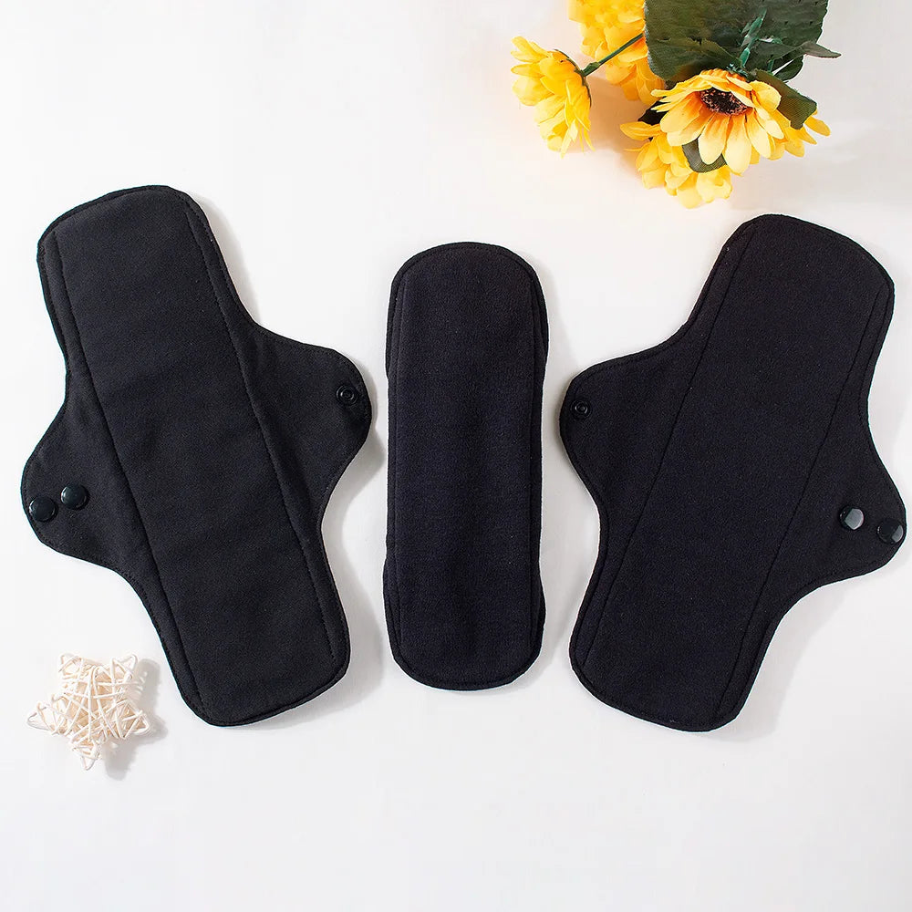 1pc Balck Pure Cotton Sanitary Pad Ladies Reusable Cloth Menstruation Washable Menstrual Pads with Button Breathable Care Pads