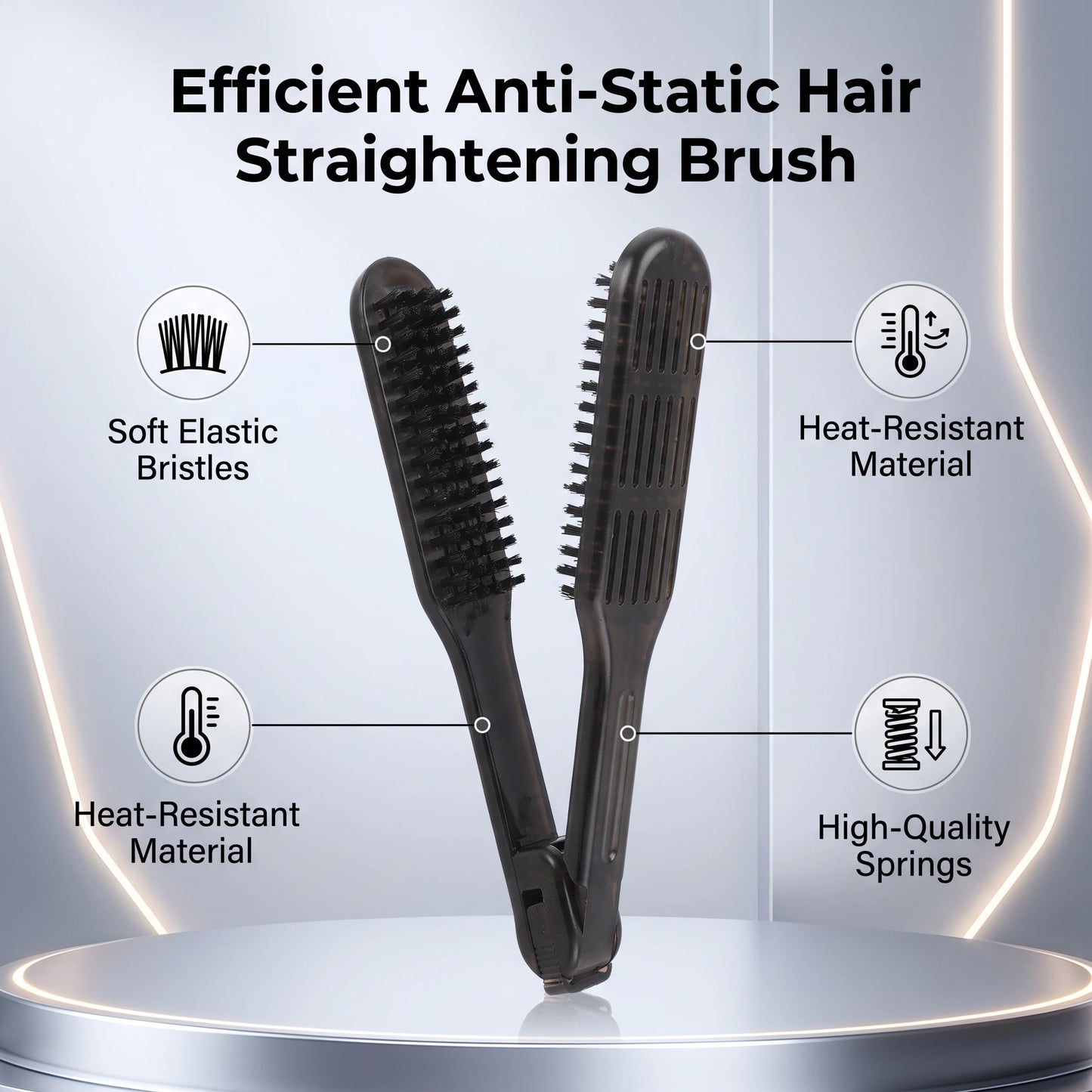 Pro Hairdressing Straightener Hairbrush Nylon Hair Straightening Double Brushes V Shape Comb Clamp Styling Tools Brush