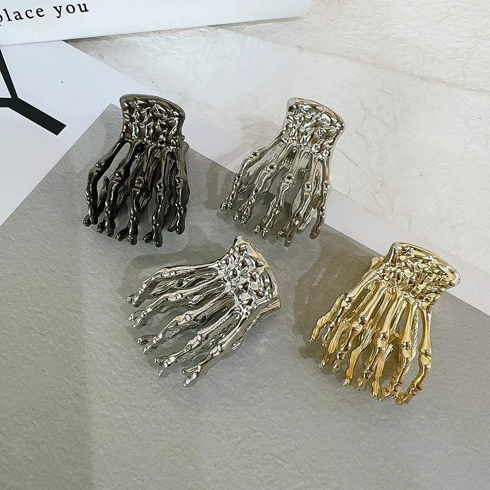 Fashionable Halloween Skeleton Hand Shark Clip Dark Gothic Punk Metal Ghost Claw Clip Exaggerated Ponytail Hair Accessories
