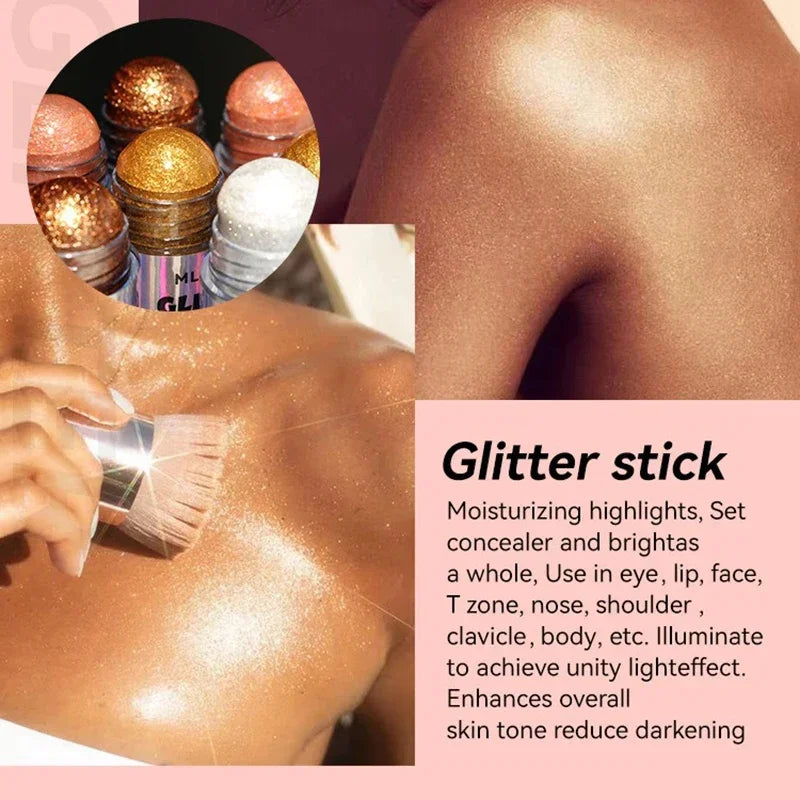 3D Highlighter Bar Shimmer Glitter Stick Long-Lasting Face Contour Bronzer Cream Body Makeup Brightening Cosmetic Stick co:02