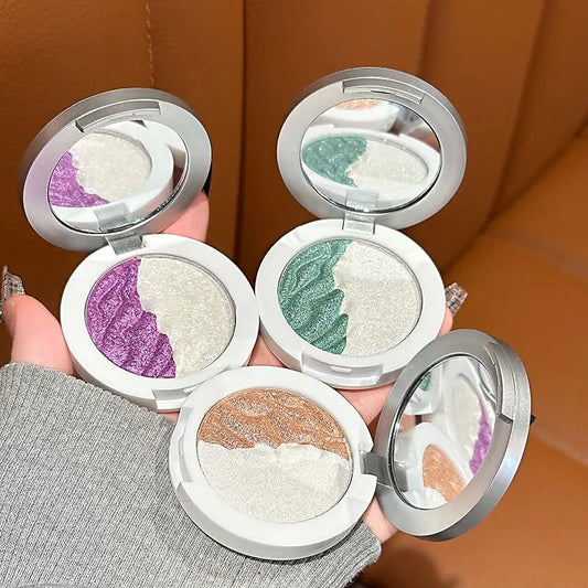 3 Colors Two-tone Glittering highlighter Pressed Powder Pearlescent Smooth Delicate High-Gloss, Soft Mashed Potatoesand Texture