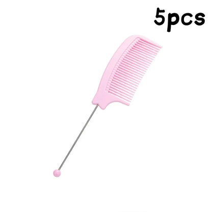 5pcs Plastic Beaded Hair Comb Anti-Static Rat Tail Combs Creative DIY Multi-color Beads Comb Hair Styling Accessories