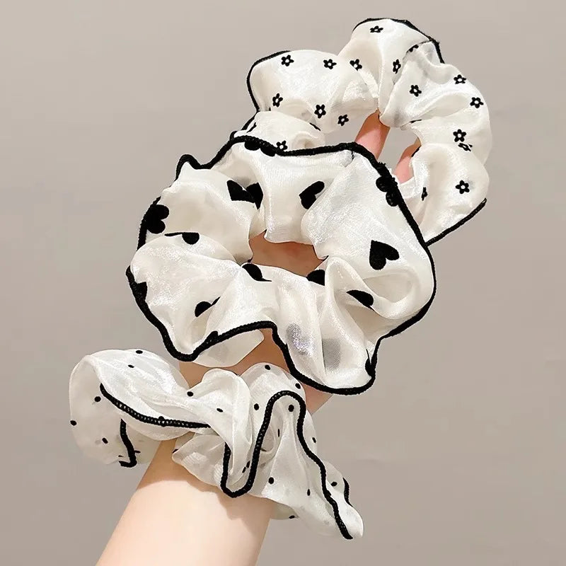 3Pcs/set Minimalist Sweet Fabric Hair Ties for Women Floral Polka Dot Printed Hair Scrunchies with Elastic Hair Accessories