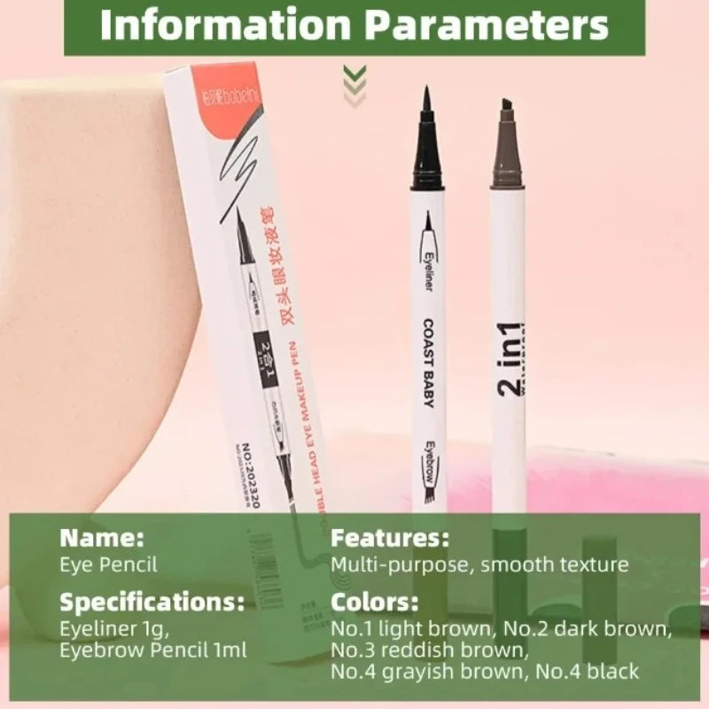 2 in1 Double Head Eye liner Brow Pencil Make up Waterproof Long-lasting No Blooming Rotatable Eyeliner Eyebrow Tattoo Pen Makeup