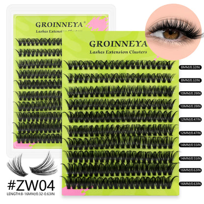 GROINNEYA Lashes Clusters 8-16mm Fluffy Volume Clusters Lashes 80D Faux Mink Eyelashes Cluster Natural Thick False Eyelashes