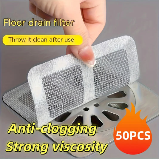 50pcs Disposable Shower Drain Hair Catcher Stickers – Plastic Mesh Blocker for Tub & Sink