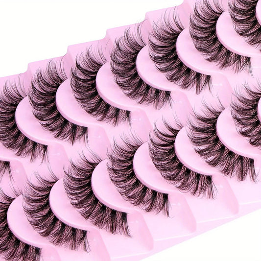 10 Pairs  Natural Fluffy D Curl 3D Volume Wispy False Eyelashes with Clear Band - Soft, Lightweight, and  - Reusable Lashes