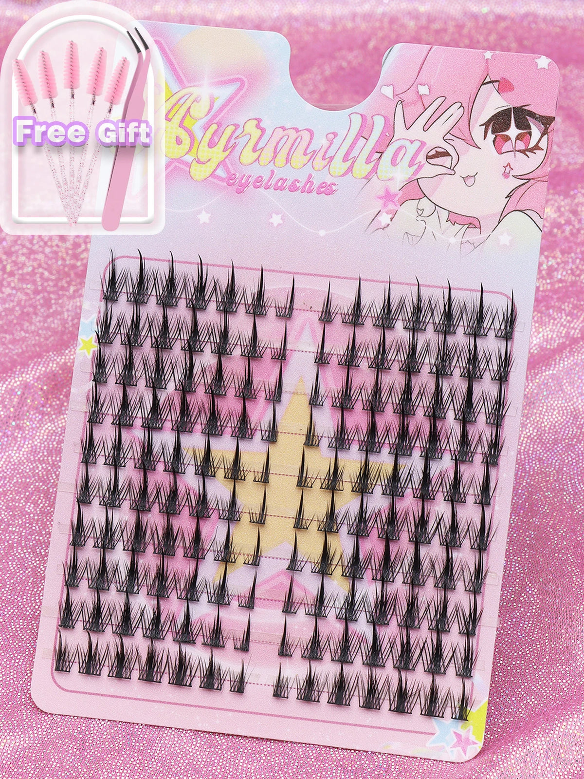 80 Clusters of Brown Natural Fox-Style Cat Eye False Eyelashes Makeup Tools, Natural Segmented Eyelash Bundles Makeup Tools