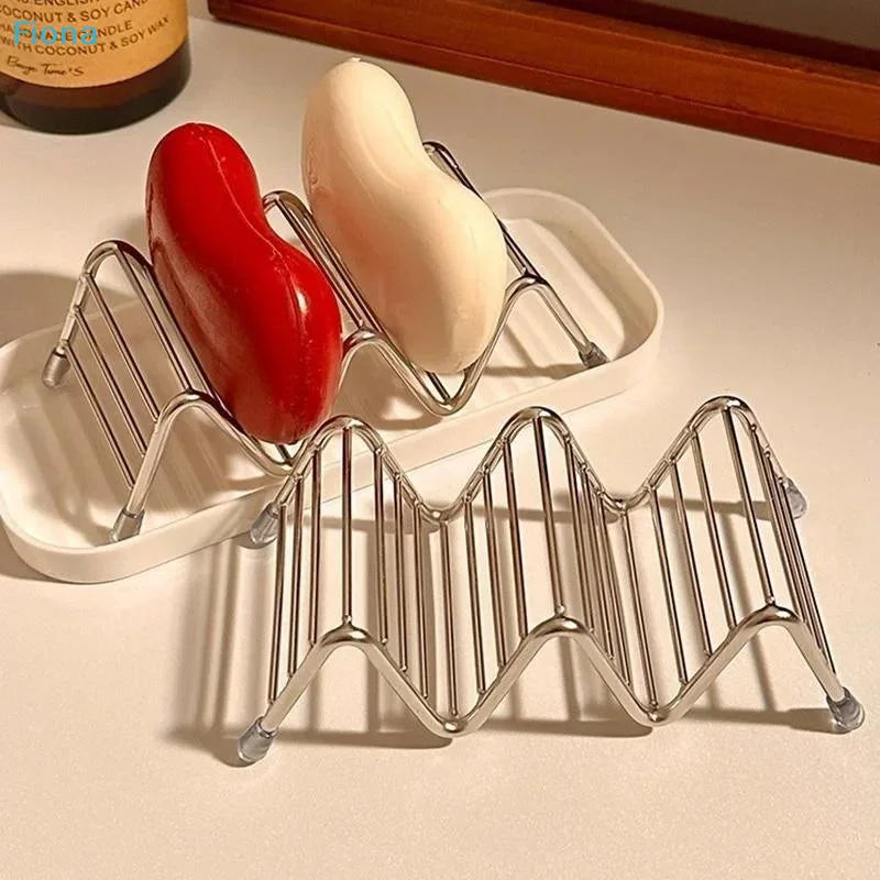 ✔Stainless Steel Wave Soap Dish Holder,Self Draining Soap Bar Rack with Drip Tray for Bathroom