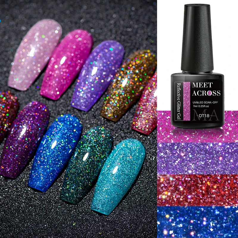 7ml Reflective Glitter Gel Nail Polish Semi Permanent Soaking Nail Art Varnish Alcohol-Free Salon Quality Manicure DIY Design