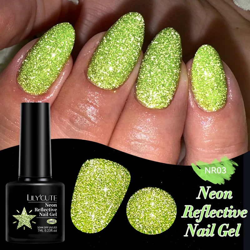 LILYCUTE 7ML Reflective Glitter Gel Nail Polish Bright Sparkling Silver Color Semi-permanent Soak Off Nail Art UV Gel Varnishes