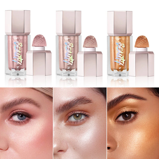 3 Colors Face Brightening Cream, Glitter Highly Saturated Liquid Highlighter, Bright Color Face Contour Makeup Highlighting