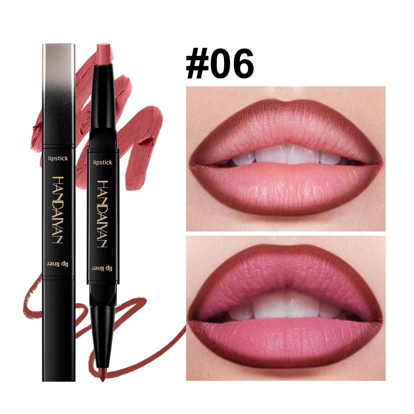 2 In 1 Matte Lipstick Pencil Double Head Lip Liner Pen Red Nude Long Lasting Waterproof Lady Charming Lip Pencil Makeup Tools
