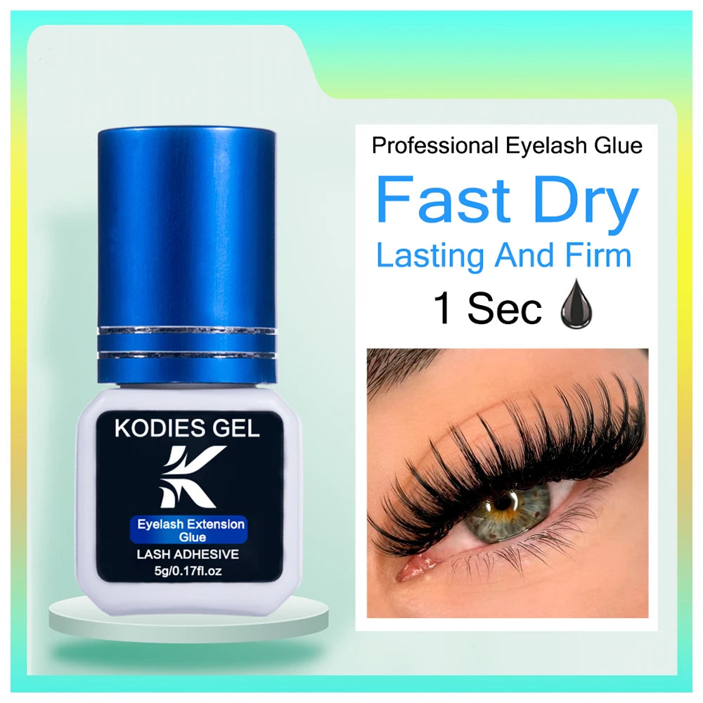 KODIES GEL Extreme Hold Eyelash Glue Professional Lash Glue Extensions Supplies 0.5 Sec Black 8-9 Week Retention Adhesive Bonder