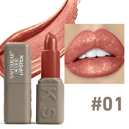 12 Colors Velvet Pearl Shimmer Lipstick, Metallic Sparkle Glitter Lip Makeup, Long Lasting Moisturizing Matte Lipstick