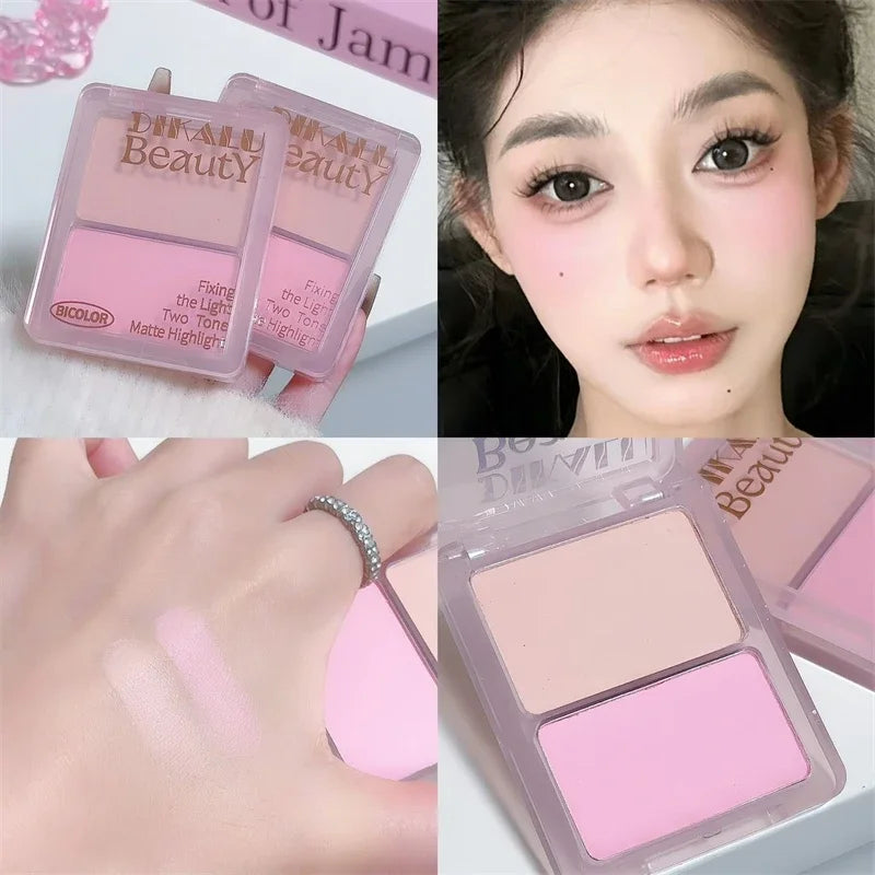 Two-tone Highlight Contour Palette Matte White Highlighter Grey Brown Nose Shadow Face Contouring Bronzer Brighten Powder Makeup