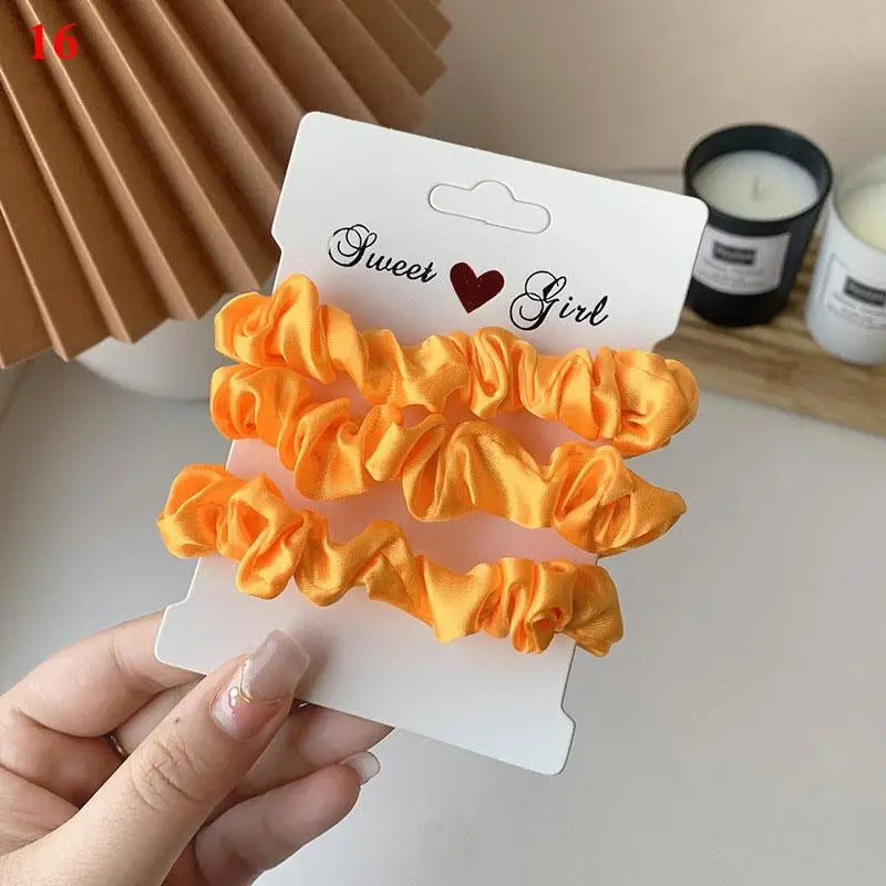 3Pcs/Set Smooth Silky Hair Scrunchies Women Ponytail Holders Rubber Bands Hair Ties Silk Satin Solid Color Small Intestine Ring