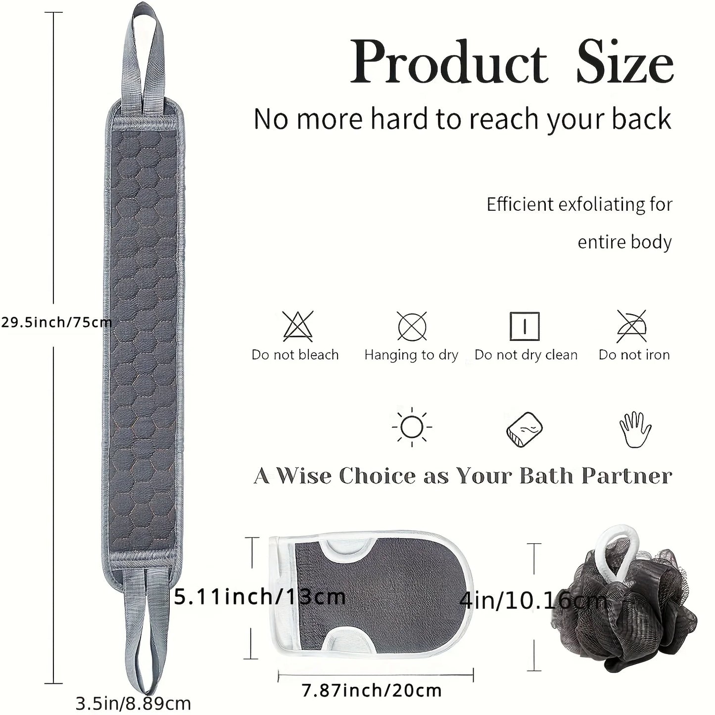 Exfoliating Body Scrubber Set - Includes Back Scrubber, Bath Glove And Shower Bath Sponge Loofah - Deep Clean And Vitalize