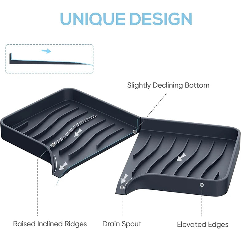 3 Pcs/Set Silicone Soap Dish, Sponge Tray with Drain, Bathroom Kitchen Sink Organizer, Bar Soap Holder for Shower
