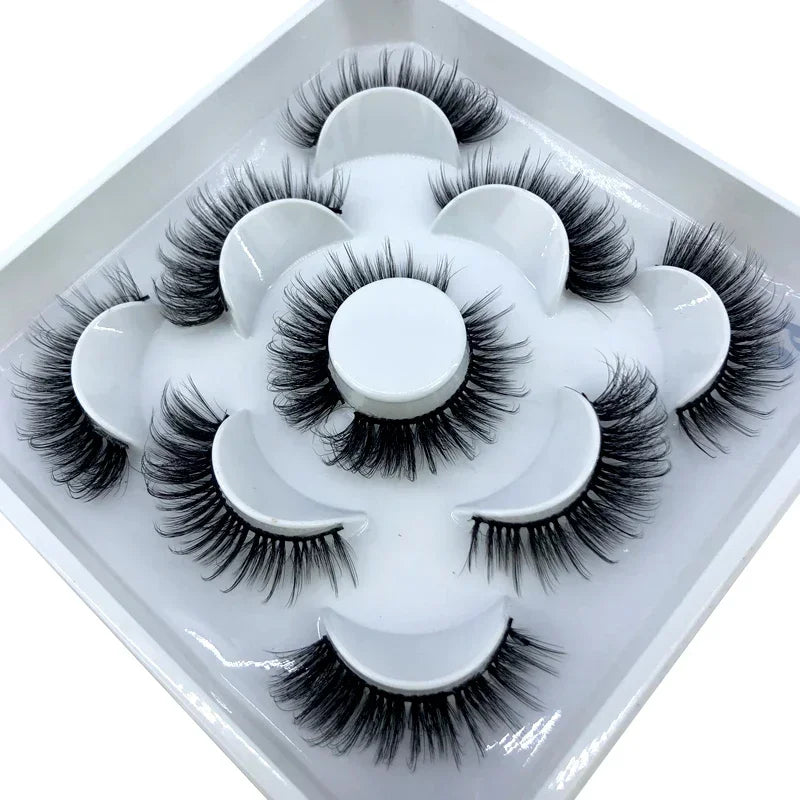AMSDCN 5 Pairs 3d Mink Dramatic Volume Lashes Bulk Faux Thick Long Wispy Natural Mink Lashes Pack Short Wholesales Natural False