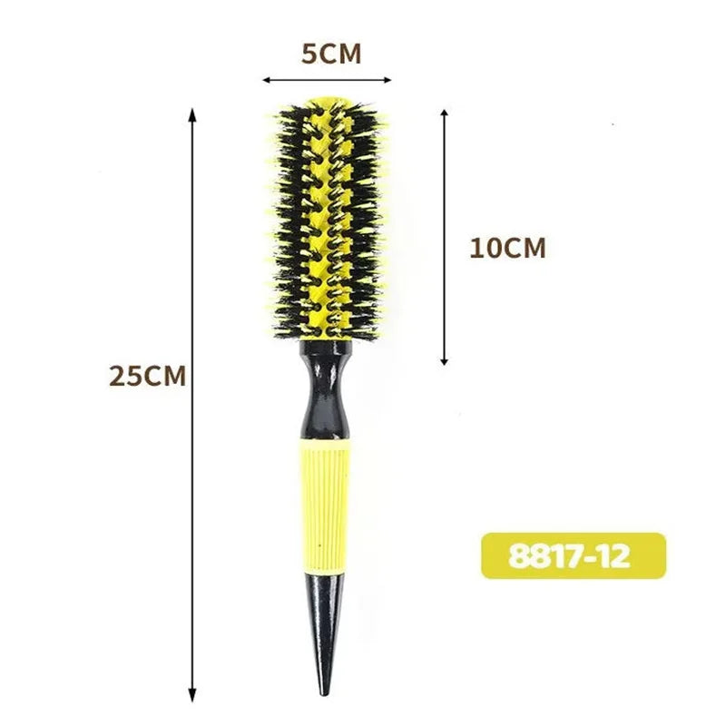 Professional 1PC 6 Sizes Round Wooden Hair Brush Boar Bristle Mix Nylon Salon Women Hair Styling Tools Yellow Brazil Hair Curler