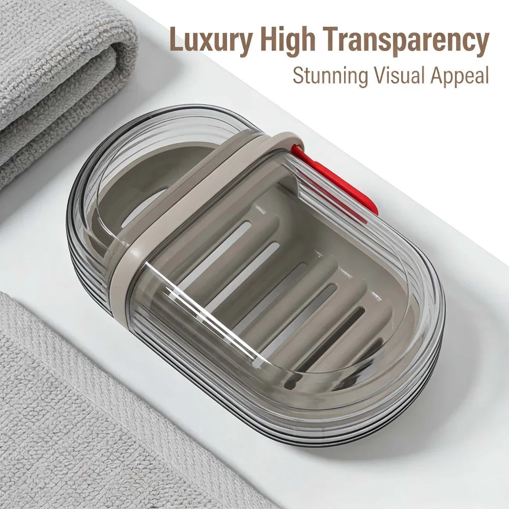 Light Luxury Travel Soap Box with Drainage,Large Capacity Holder,Leakproof Portable Case with Lid for Bathroom & Business Trip