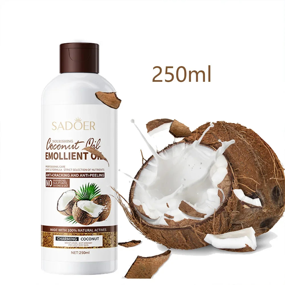 250ml Coconut  Sooth Dry Skin Lighten Fine Lines Face Massage Oil Nourishes Hair Removes Frizz Hair Care Oil Firming Body Oil