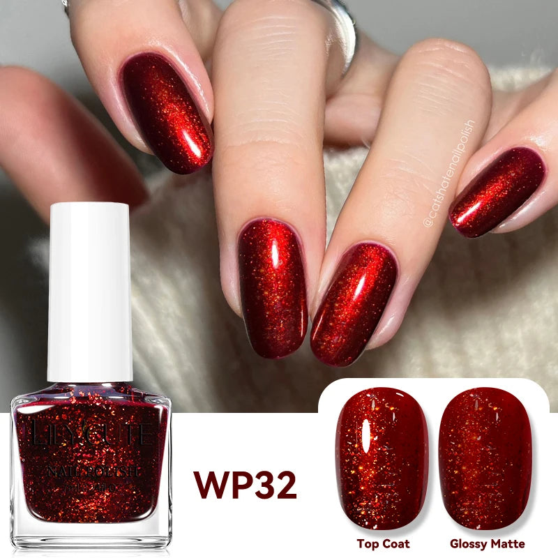LILYCUTE 7ml Dark Red Nail Polish Water-based Colorful Glitter Sequins Air Dry No Need Cure Nail Art Supplies Gorgeous Color