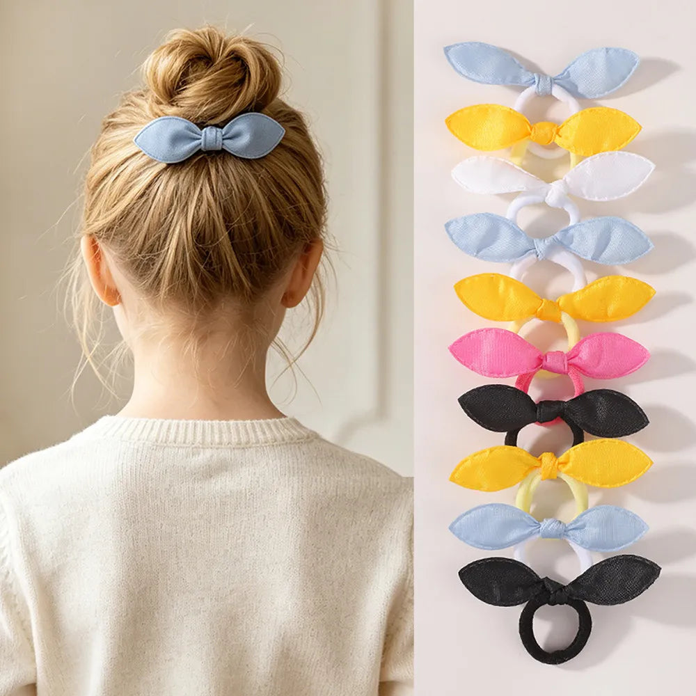 BABY BOWS 10Pcs/ Lot Kids Colorful Bow Hair Bands Ribbon Scrunchie for Kids Girls Elastic Hair Tie Head Rope Hair Accessories