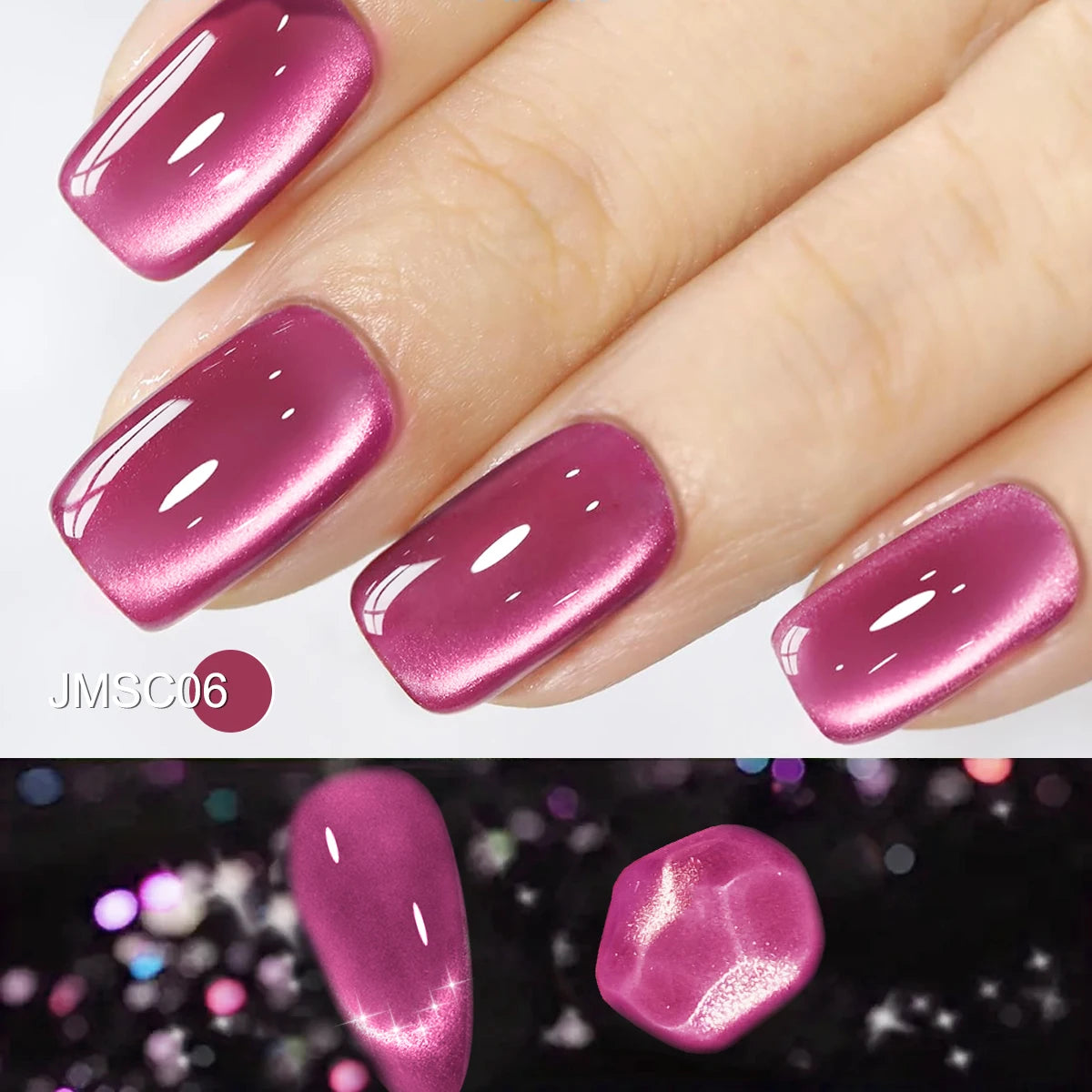 6 Piece Magnetic Cat's Eye Gel Nail Polish Set - Vibrant, holographic shades with magnetic wands, perfect for DIY jelly crystal
