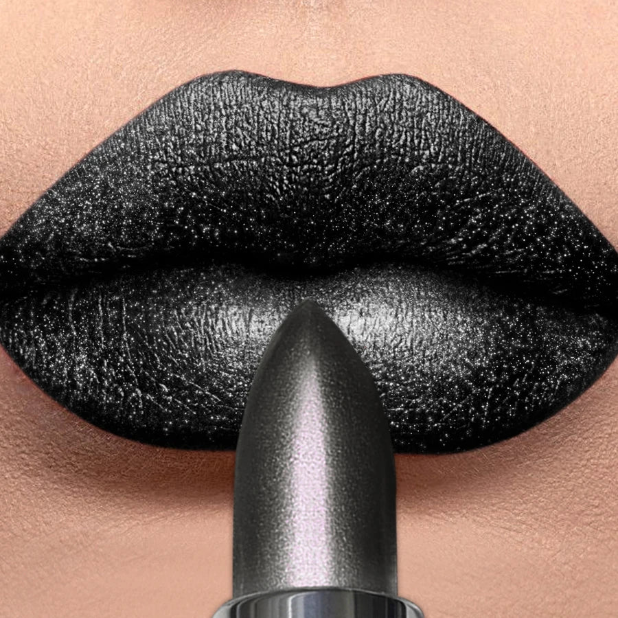 Black 1pc glitter metallic finish lipstick hydrating sparkling highly pigmented lip tints lip Korean makeup gifts lip glaze
