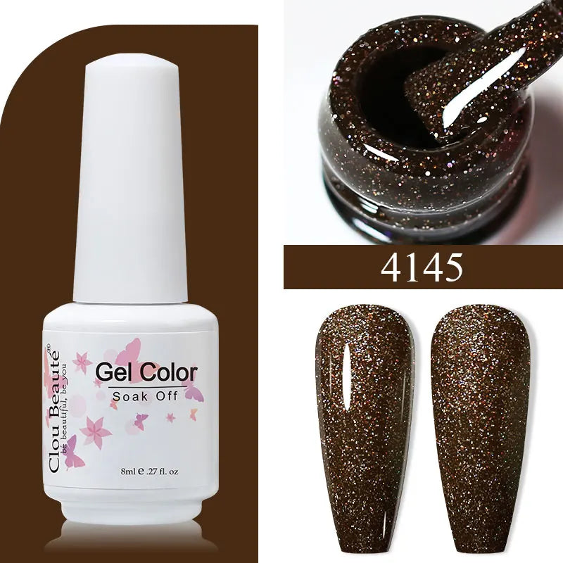 Clou Beaute 8ml Gel Polish Colorful Glitter UV Nail Gel Vernis Semi Permanent Glass Bottle Blue Green White Soak Off Gel Nail