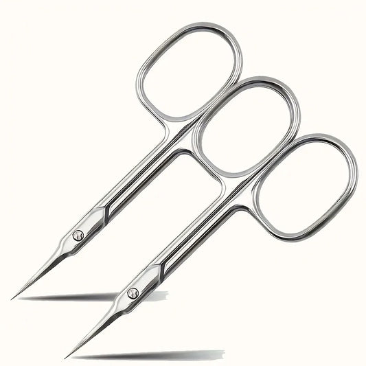 2pcs Stainless Steel Precision Curved Scissors for Manicure and Pedicure Ergonomic Design for Dead Skin,Hangnail,Callus Removal
