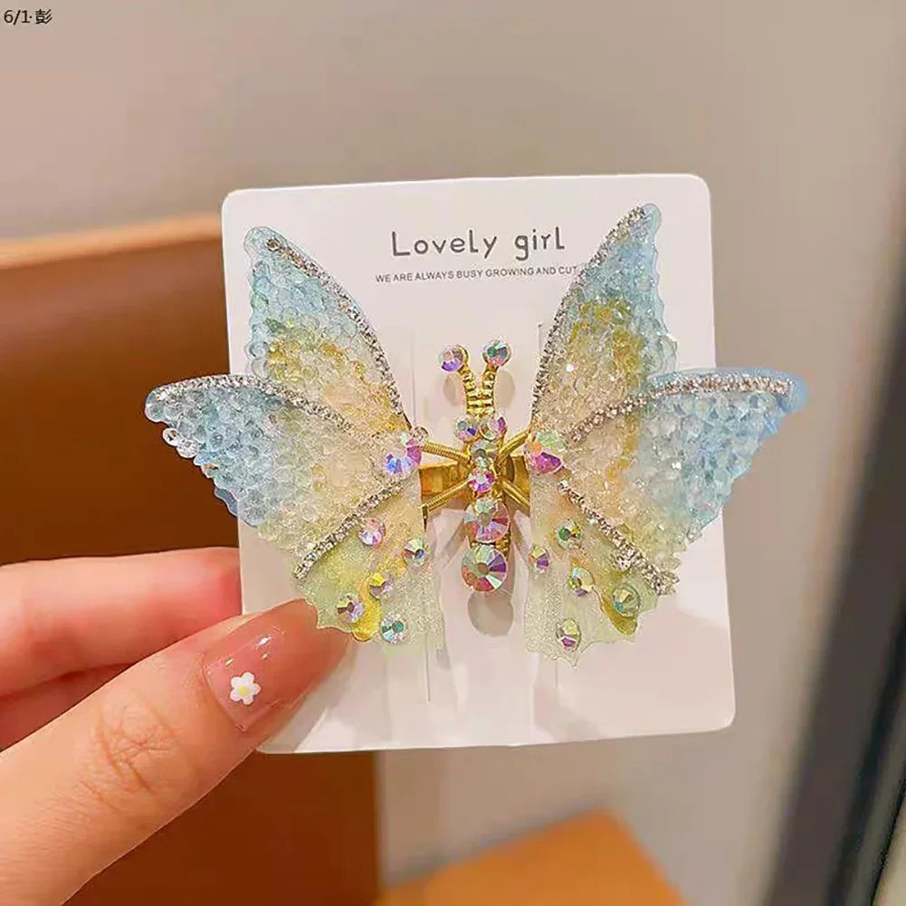 Three-dimensional Rhinestone Butterfly Hairpin Multicoloured Moving Wings Hair Clip Headwear Hair Accessories for Children