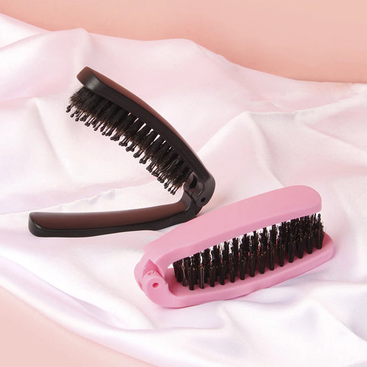 Foldable Nylon Bristle Hair Brush For Smoothing Detangling And Volumizing With Portable Design For Travel And Daily Use
