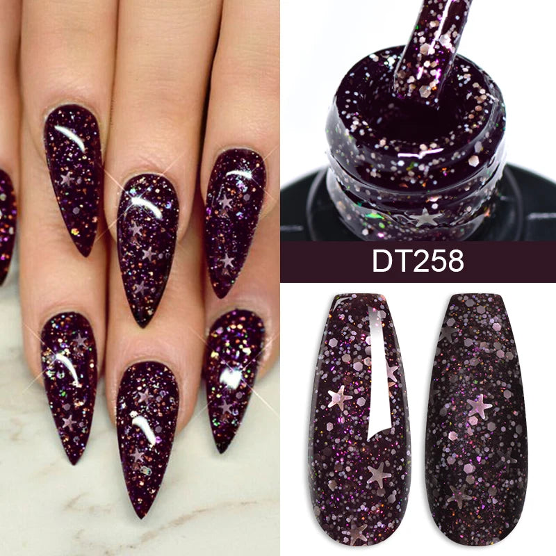 MEET ACROSS 7ml Glitter Gel Nail Polish Shiny Christmas Sequins Winter Color Semi Permanant Soak Off Nail Art Varnish Manicure
