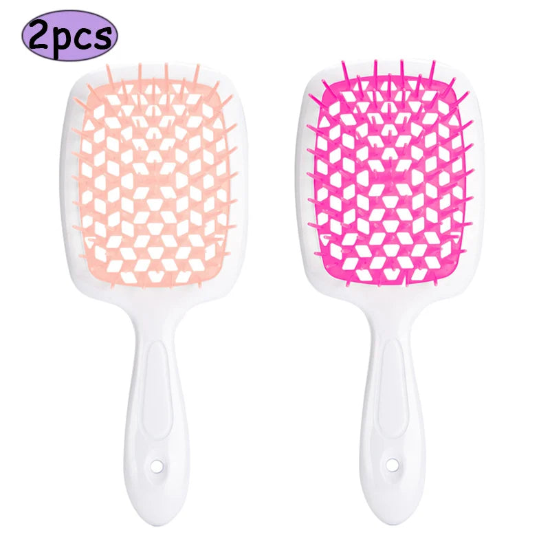 2pcs Professional Comb Detangling Hair Brush Scalp Massage Anti-static Comb Hollow Out Hairbrush for Wet Dry Barber Hair Styling